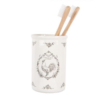 Toothbrush Holder White Ceramic Rooster