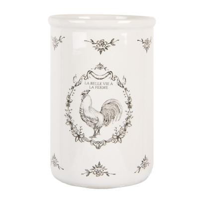 Toothbrush Holder White Ceramic Rooster