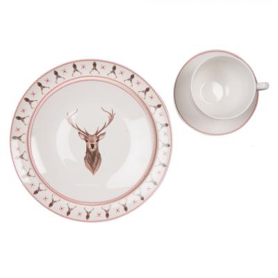 Breakfast Plate Beige Brown Porcelain Deer Plate