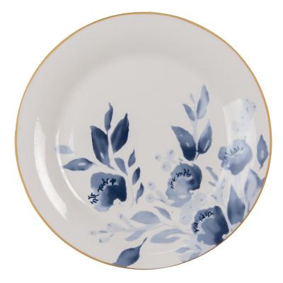 Breakfast Plate Blue Beige Ceramic Flowers Plate