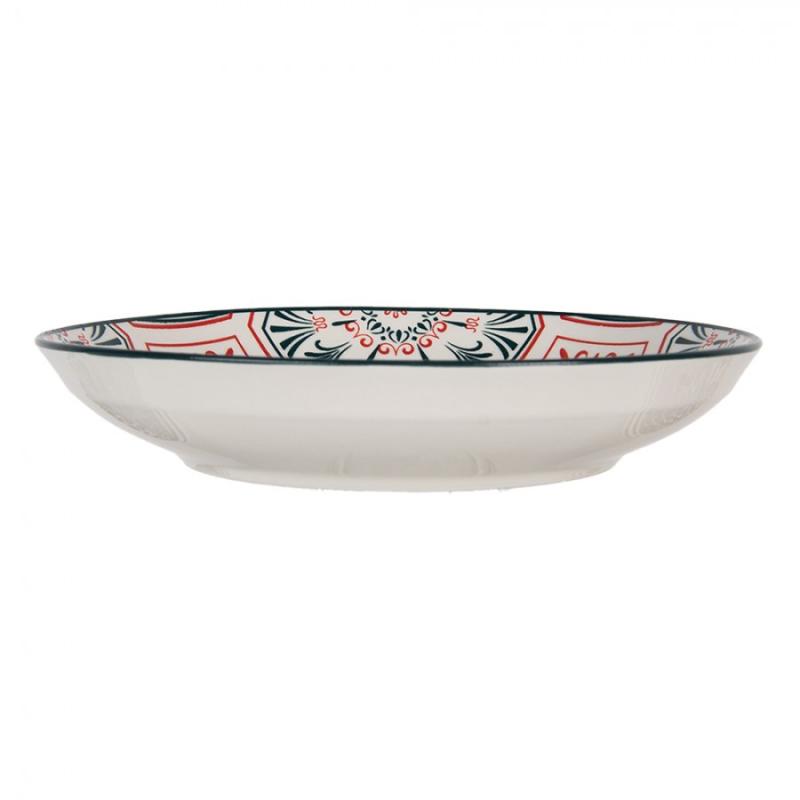 Breakfast Plate White Red Ceramic