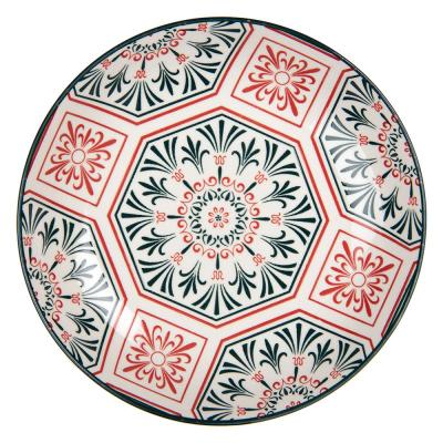 Breakfast Plate White Red Ceramic