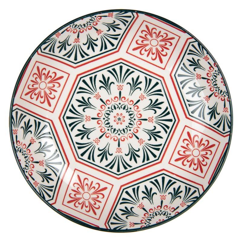 Breakfast Plate White Red Ceramic