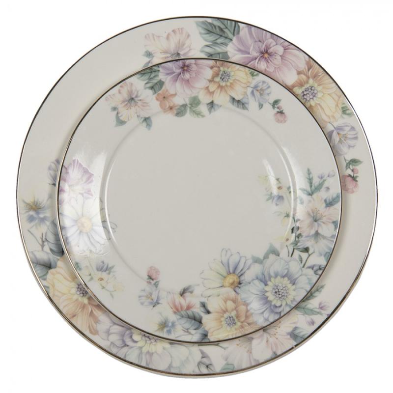 Breakfast Plate Beige Pink Porcelain Flowers Plate