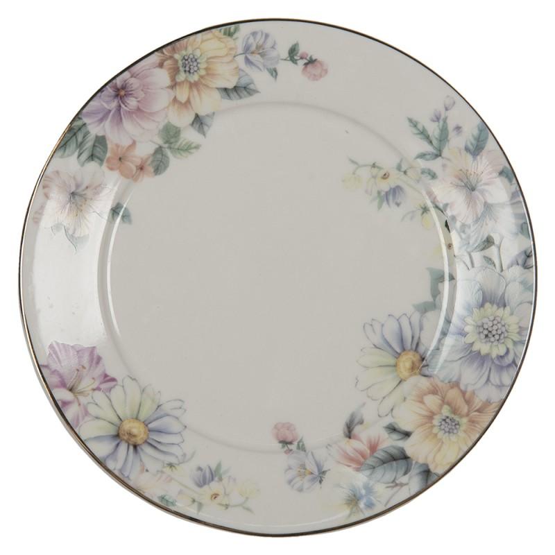 Breakfast Plate Beige Pink Porcelain Flowers Plate