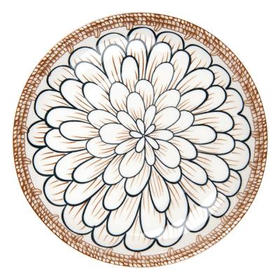 Breakfast Plate White Brown Ceramic