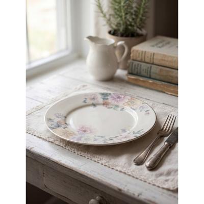 Dinner Plate Beige Pink Porcelain Flowers Dining Plate