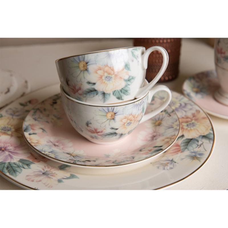 Dinner Plate Beige Pink Porcelain Flowers Dining Plate