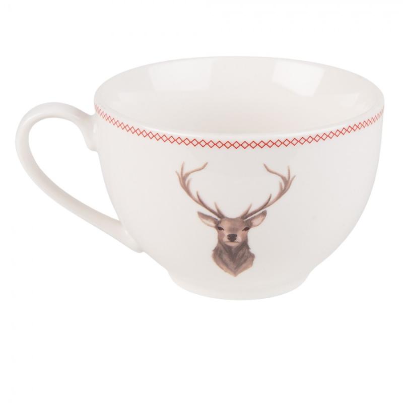 Cup and Saucer Beige Porcelain Deer Tableware
