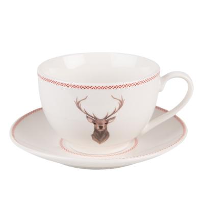 Cup and Saucer Beige Porcelain Deer Tableware