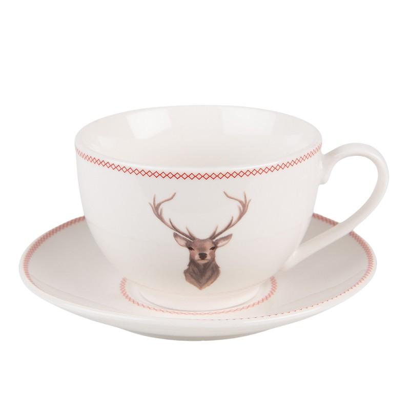 Cup and Saucer Beige Porcelain Deer Tableware