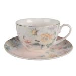 Cup and Saucer Pink White Porcelain Flowers Tableware