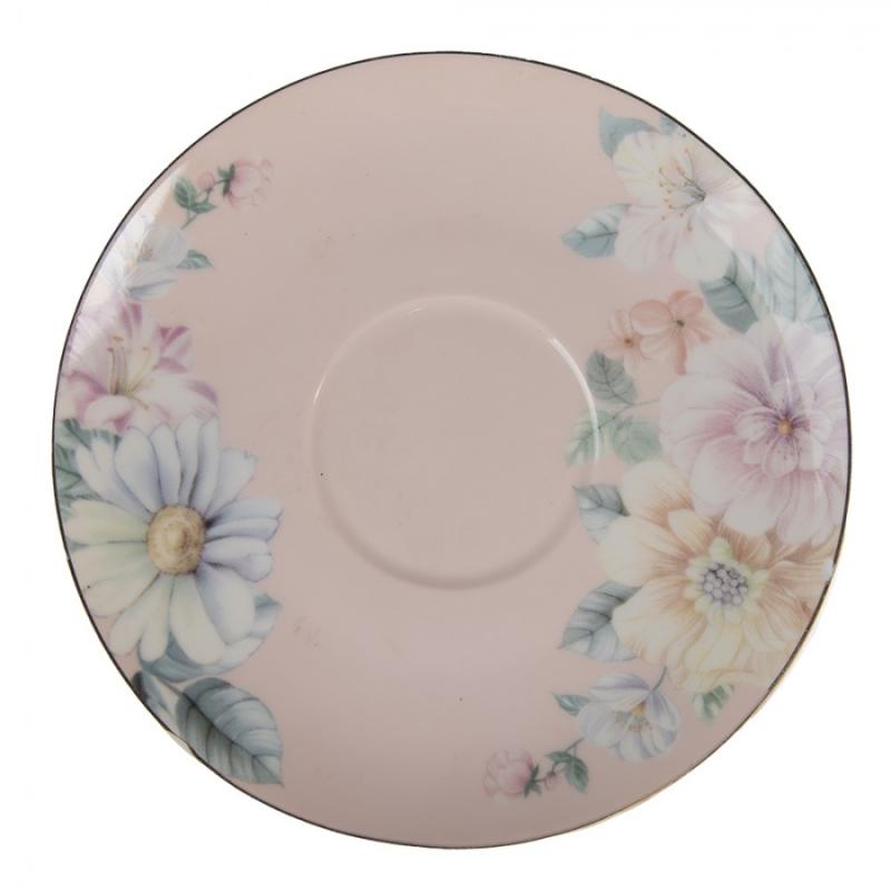 Cup and Saucer Pink White Porcelain Flowers Tableware