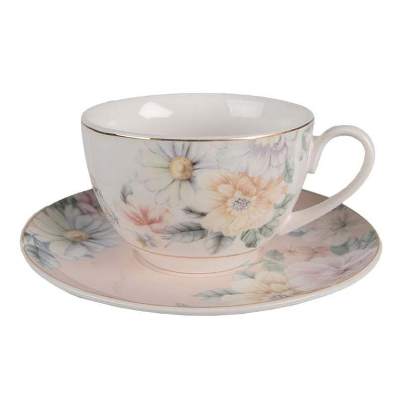 Cup and Saucer Pink White Porcelain Flowers Tableware