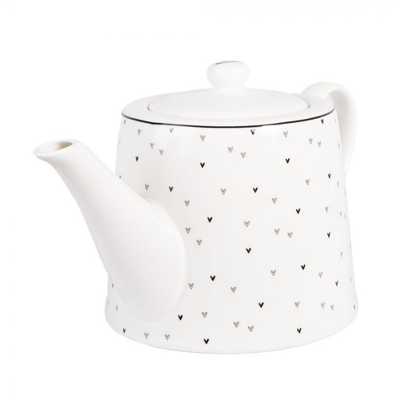 Teapot 1000 ml White Porcelain Hearts