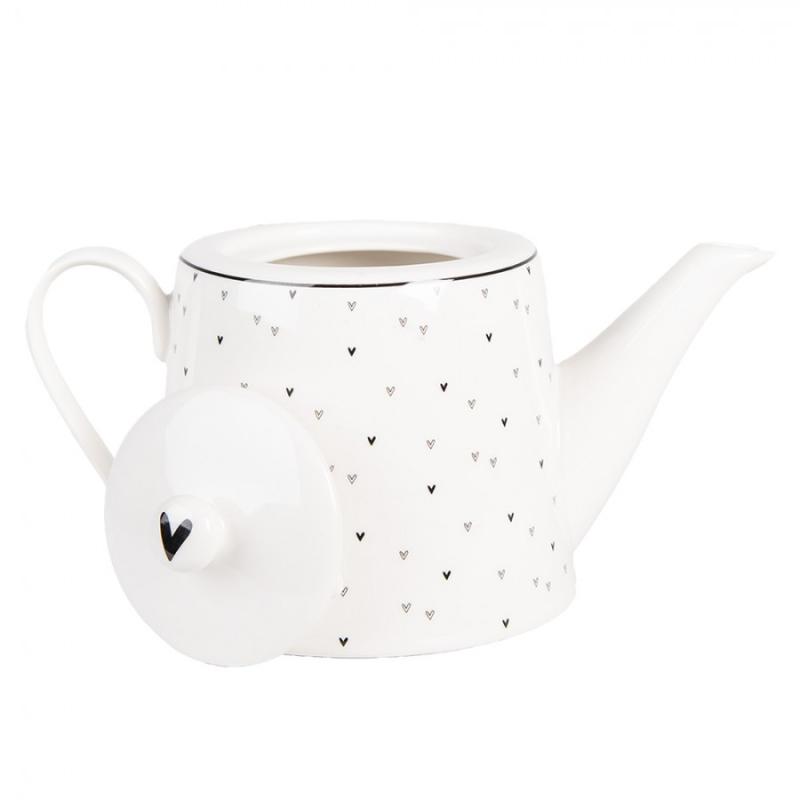 Teapot 1000 ml White Porcelain Hearts
