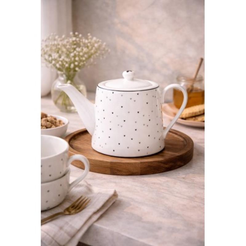 Teapot 1000 ml White Porcelain Hearts
