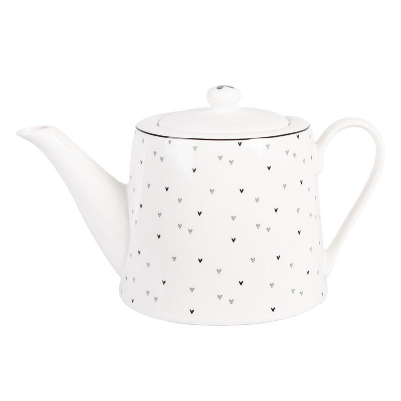 Teapot 1000 ml White Porcelain Hearts