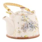 Teapot with Infuser 800 ml White Blue Ceramic Flowers