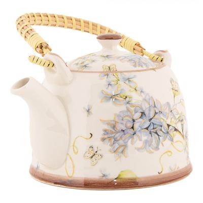 Teapot with Infuser 800 ml White Blue Ceramic Flowers