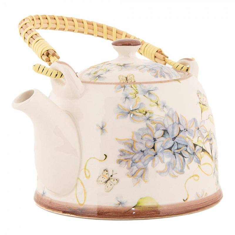 Teapot with Infuser 800 ml White Blue Ceramic Flowers