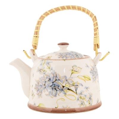 Teapot with Infuser 800 ml White Blue Ceramic Flowers