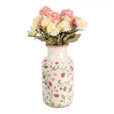 Vase Ø 14x26 cm Beige Red Ceramic Strawberries