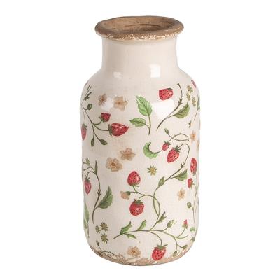 Vase Ø 14x26 cm Beige Red Ceramic Strawberries