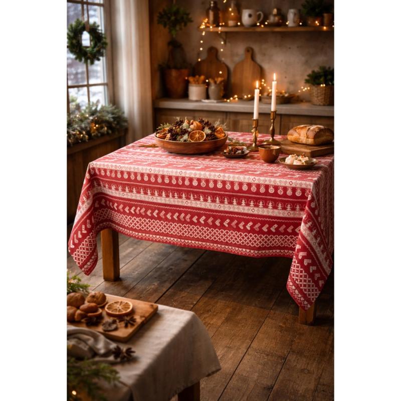Tablecloth Red Cotton Deer