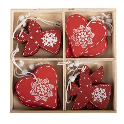 Christmas Ornament Set of 12 Heart Red Wood