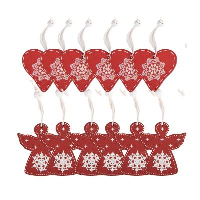 Christmas Ornament Set of 12 Heart Red Wood