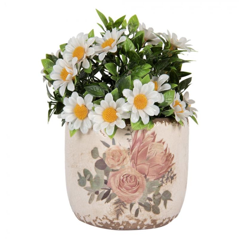 Planter Beige Ceramic Flowers