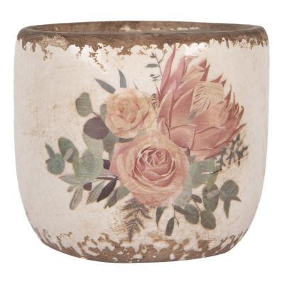 Planter Beige Ceramic Flowers
