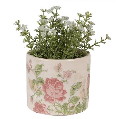 Planter Beige Pink Ceramic Flowers Indoor Planter