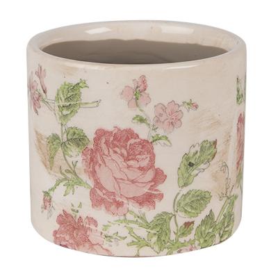 Planter Beige Pink Ceramic Flowers Indoor Planter
