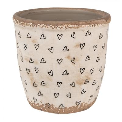 Planter Beige Black Ceramic Hearts Indoor Planter
