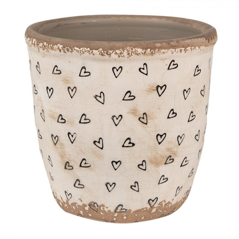 Planter Beige Black Ceramic Hearts Indoor Planter