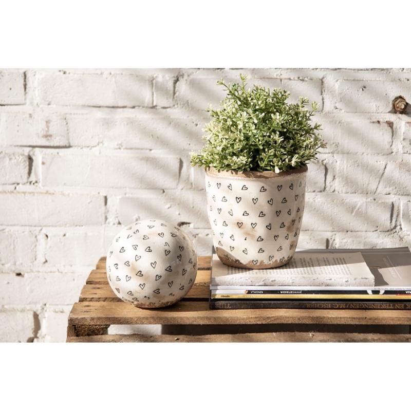 Planter Beige Black Ceramic Hearts Indoor Planter