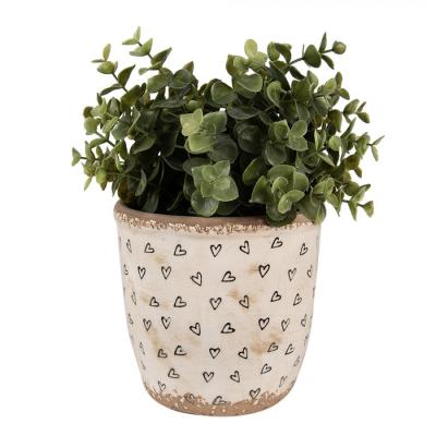 Planter Beige Black Ceramic Hearts Indoor Planter