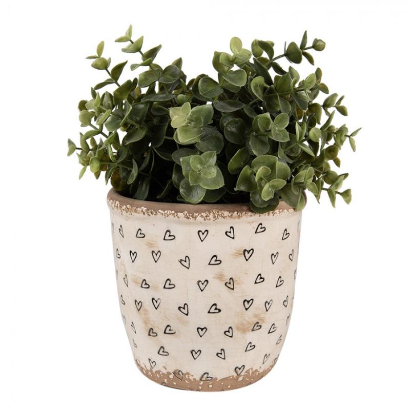Planter Beige Black Ceramic Hearts Indoor Planter
